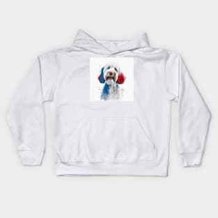 [AI Art] Red, blue and white Labradoodle Kids Hoodie